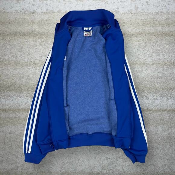 Vintage Adidas Track Jacket Royal Blue Polyester White 3 Stripes Full Zip 90s - Picture 2 of 4